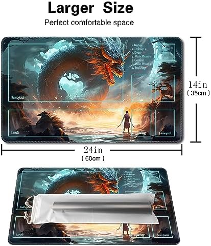 MTG Playmat Size 24x14in Free Storage Bags Non-Slip Backing Printing, Ideal for Card Game Enthusiasts TCG Playmat (with Zone,A Swordsman)