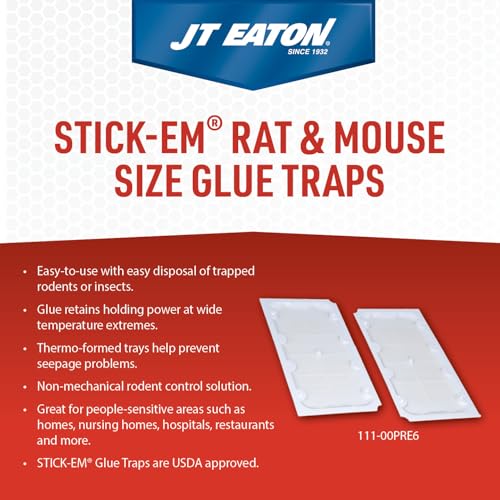 JT Eaton 111-00PRE6 Stick-Em Rat and Mouse Double Glue Trap Tray, 10" x 5", Non-Toxic, Case of 6