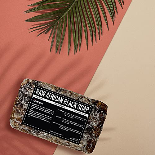 Raw African Black Soap Bar - For All Skin Types - Face, Body, Hair Soap Bulk Bars (1 Pound)