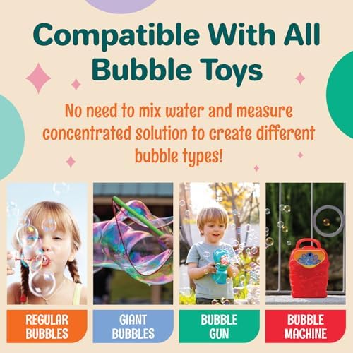 64 oz Iridescent Bubble Solution Refill | Non-Toxic Pre-Mix Bubble Refill Solution No Mixing or Measuring Required | Bubbles for Kids | Bubbles Bulk | Bubble Machine Solution | Giant Bubble Solution