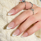 BTArtbox Press On Nails Short - French Tip Press On Nails, Almond Fake Nails White with Nail Glue, Fit Perfectly & Natural Reusable Stick On Nails in 15 Sizes Glue On Nails Kit, White French