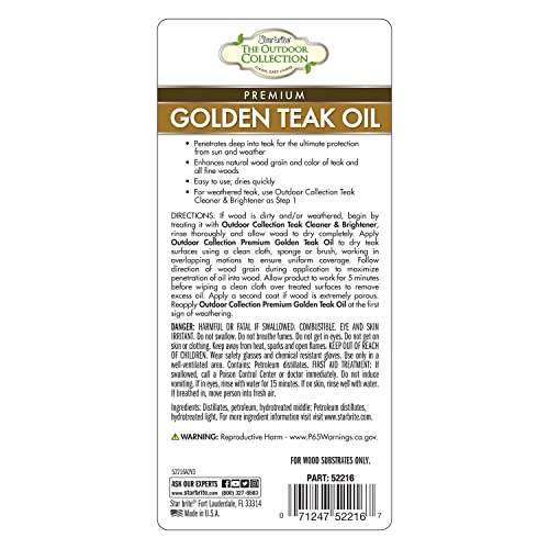 STAR BRITE Outdoor Collection Premium Golden Teak Oil - for Use On All Teak & Fine Woods - Ultimate Protection from Sun & Harsh Weather - 16 OZ (052216)