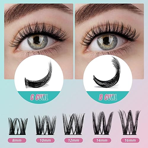 Diy Lash Extension Kit Eyelash Clusters Individual Lashes Extensions Kits With Cluster Lashes Wispy,Lash Bond & Seal,Eyelashes Remover And Applicator at Home Lash Extensions Kit(ASA,D-Mix8-16mm kit)