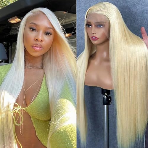 GZX 26 Inch 613 Lace Front Wig Human Hair 13X4 Blonde Straight HD Transparent Lace Frontal Wigs Human Hair Pre Plucked with Baby Hair 180% Density Blonde Glueless Wigs Human Hair