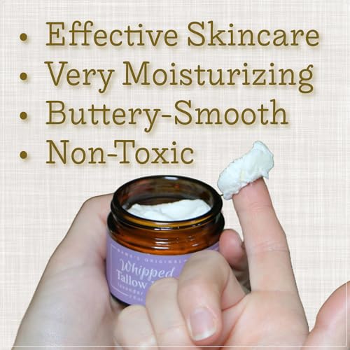 Handmade Whipped Tallow Balm, 100% Grass-fed Beef Tallow for Skin w/Organic Jojoba Oil, Natural Tallow Face Moisturizer, Relief For Dry Skin, Eczema, Baby, Chafing - 2 oz (Lavender & Vanilla)