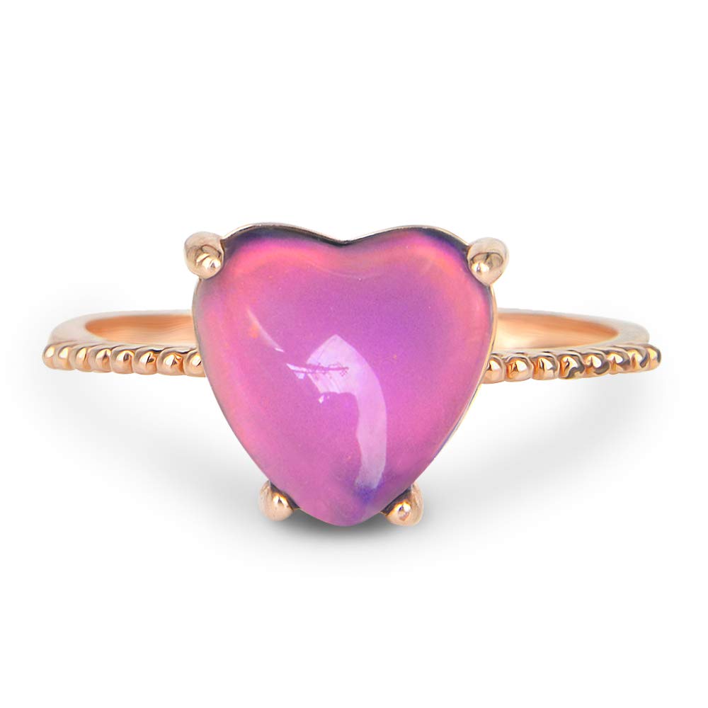 FUN JEWELS Minimalist Rose Gold Heart Color Change Mood Ring for Women