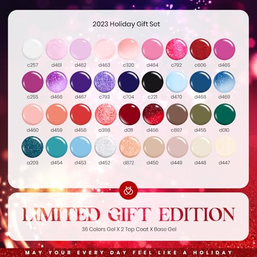 beetles Gel Polish Set Glitter Red Burgundy Blue Green Nude White Pink Purple Fall Gel Nail Polish 39Pcs Valentine's Day Gift for Girls with Base Matte Glossy Top Coat Soak Off Uv LED Nail Lamp Needed