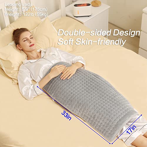 Heating Pad - Electric Heating Pads - Hot Heated Pad for Back Pain Muscle Pain Relieve - Dry & Moist Heat Option - Auto Shut Off Function (Light Gray, 33''×17'')