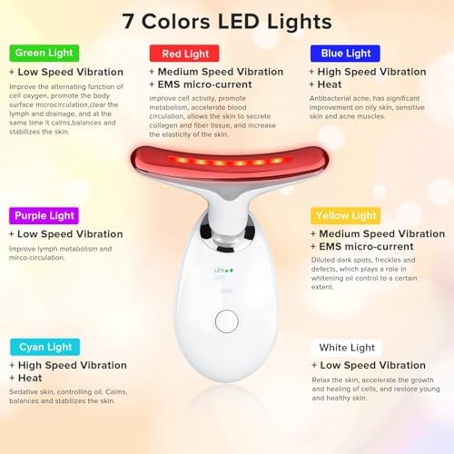 Face Neck Massager with 7-Color Light Modes for Skin Care,Tightening,Smoothness - Red LED Light Therapy Device Triple-Action Beauty Tool