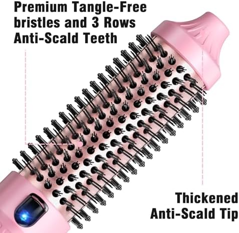 Thermal Brush for Blowout Look, Zavarea CarePro 1.5 Inch Negative Ion Thermal Brush, Heated Styling Tool with Cool-Air Tech for 0 Hair Damage, Easy to Quick Styling and Dual Voltage for Travel, Pink