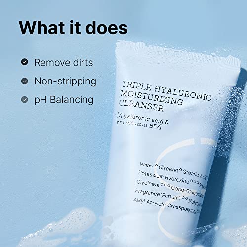 COSRX Hydrium Triple Hyaluronic Moisturizing Cleanser 5.07 fl.oz / 150ml | Daily Cleanser for Dry Skin with Hyaluronic Acid & Vitamin B | Animal Testing Free, Paraben Free, Korean Skin Care