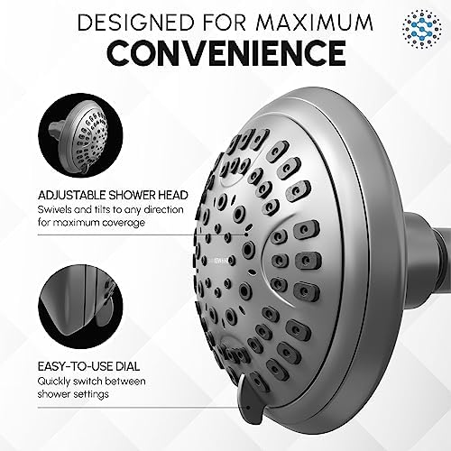 Luxury Spa Series Shower Head, 6 Spray Setting, 4.5 Inch Adjustable High Pressure Shower Head Fixture for Hard Water, 360-Degree Tilt Massage Shower System - Charcoal Gray Shower Head