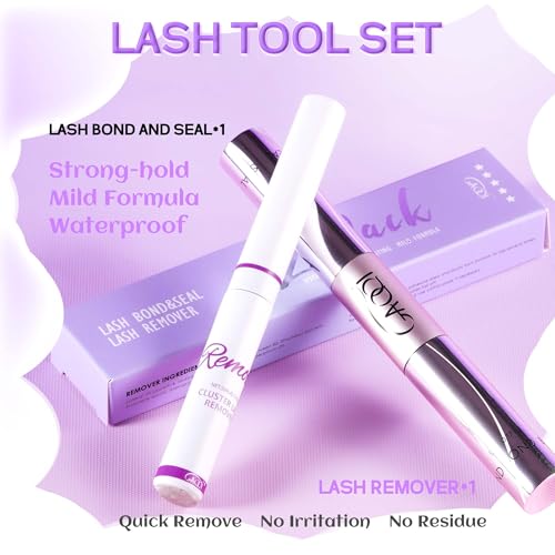 GAQQI Lash Cluster Glue & Lash Glue Remover, Lash Bond and Seal Waterproof, Long Lasting Eyelash Glue Strong Hold, Gentle Eyelash Remover for DIY Lashes(Glue+Remover Set)