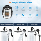 Hibbent All Metal 10'' Dual Filtered Rainfall Shower Head Combo, High Pressure Handheld Shower Head with 16'' Adjustable Extension Arm, 20 Stage Shower Filter, 10-spray, 71'' Shower Hose, Matte Black