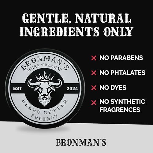 Beef Tallow Beard Butter for Men - 4oz - Hydrating Coconut Beard and Skin Balm with Shea Butter - Deeply Moisturizing Tallow
