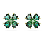 Swarovski Idyllia Stud Earrings, Gold-Tone Finished Clover Motif with Green Stones, Part of the Swarovski Idyllia Collection