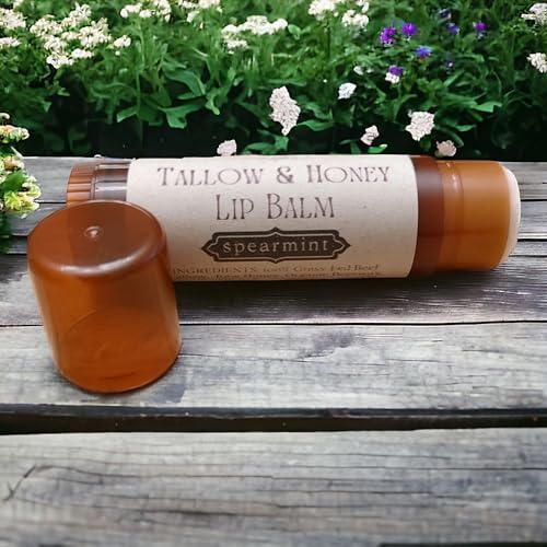 Lip Balm with Beef Tallow, Natural Essential Oils, Unscented, Organic (Spearmint)