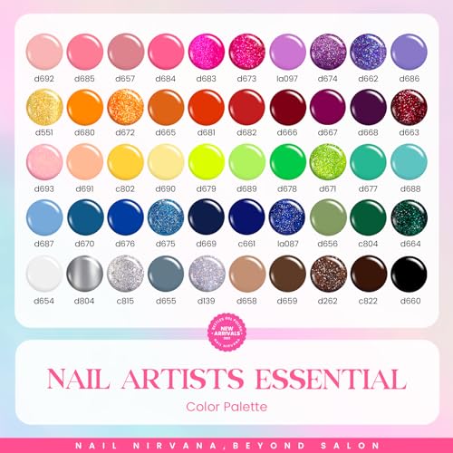 beetles Gel Polish Liner Nail Art Set, 50 Colors Spring Summer Reflective Glitter Pink Red Blue Green Silver Gel Polish Soak Off UV Built Thin Brush in Bottle Nail Design Polish Rainbow Nails