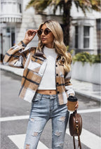 Zeagoo Flannels for Women Cropped Shacket Plaid Button Long Sleeve Jacket