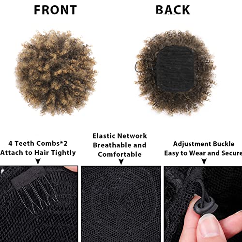 Afro Puff kinky curly Drawstring Ponytail Extension for Black Women Synthetic Short Afro Kinkys Curly Afro Bun Extension Hairpieces Updo Hair Extensions with Two Clips(T27#)