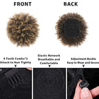 Afro Puff kinky curly Drawstring Ponytail Extension for Black Women Synthetic Short Afro Kinkys Curly Afro Bun Extension Hairpieces Updo Hair Extensions with Two Clips(T27#)