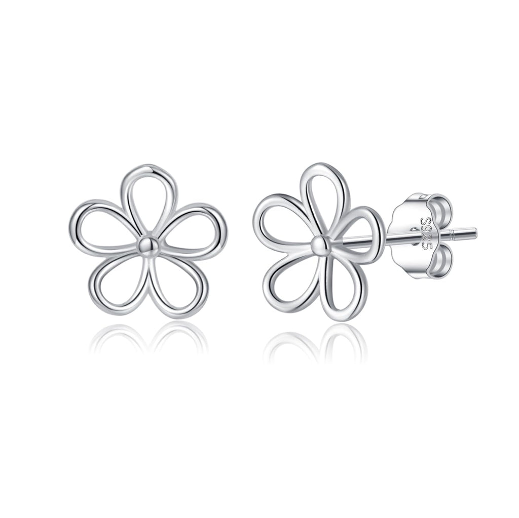 SLUYNZ Solid 925 Sterling Silver Flower Stud Earrings for Women Teen Girls Hollow Flower Stud Earrings Spring (A-Sterling Silver)