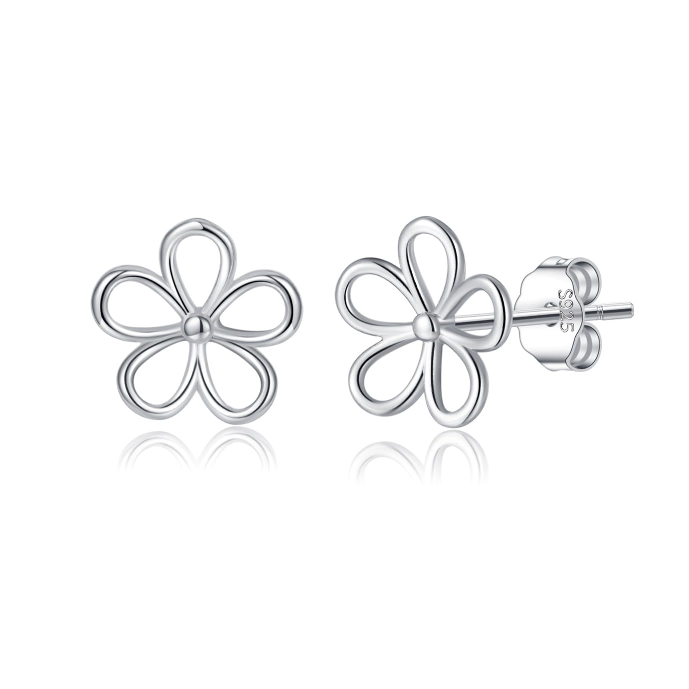 SLUYNZ Solid 925 Sterling Silver Flower Stud Earrings for Women Teen Girls Hollow Flower Stud Earrings Spring (A-Sterling Silver)