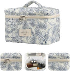 Cute Makeup Bag for Women(2 Pcs), Travel Cosmetic Bags, Quilted Coquette Aesthetic Floral Toiletry Organizer Bag (22 - Black Flower)