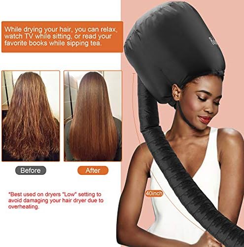 Hair Dryer Bonnet, Large Bonnet Hooded Hair Dryer Attachment for Speeds Up Drying Time & Deep Conditioning, Fits All Head Sizes & All Hair Styling, for Women Long Curly Braid Hair (Black, Universal)