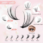 Lash Clusters 280Pcs Cluster Lashes 30D 40D D Curl False Eyelashes Mix9-16mm Eyelash Clusters Individual Cat Eye Lashes Clusters for DIY Cluster Eyelash Extensions at Home (30D+40D-0.07D-9-16MIX)