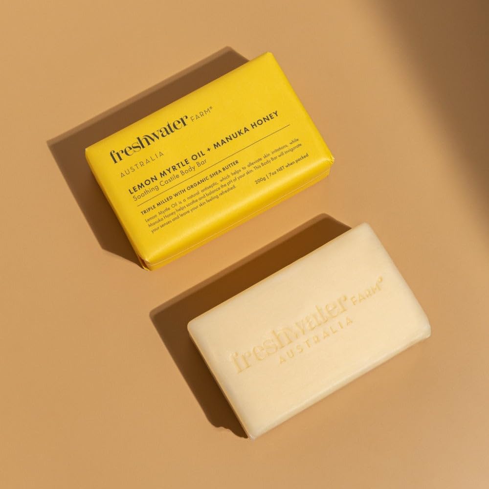 Freshwater Farm Australia Natural Soap Bar- Lemon Myrtle+Manuka Honey- 7 oz x 8 Pack- Castile Bar Soap, Natural Soap Bar, Bar Soap, Body Soap Bars- Essential Oils For Sensitive Skin