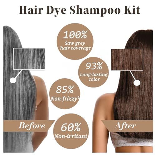 Instant Brown Hair Color Shampoo for Grey Coverage, 3-in-1 Natural Plant Dye for Women & Men, Long-Lasting Color in Minutes, Champu Para Canas