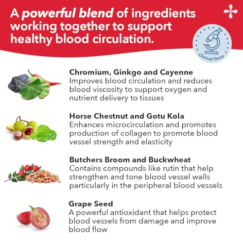 LifeSeasons Circulari-T - Blood Circulation Supplement - Supports Artery, Capillary & Vein Health - Butcher’s Broom, Ginkgo, Cayenne, Grape Seed & Horse Chestnut - 90 Capsules