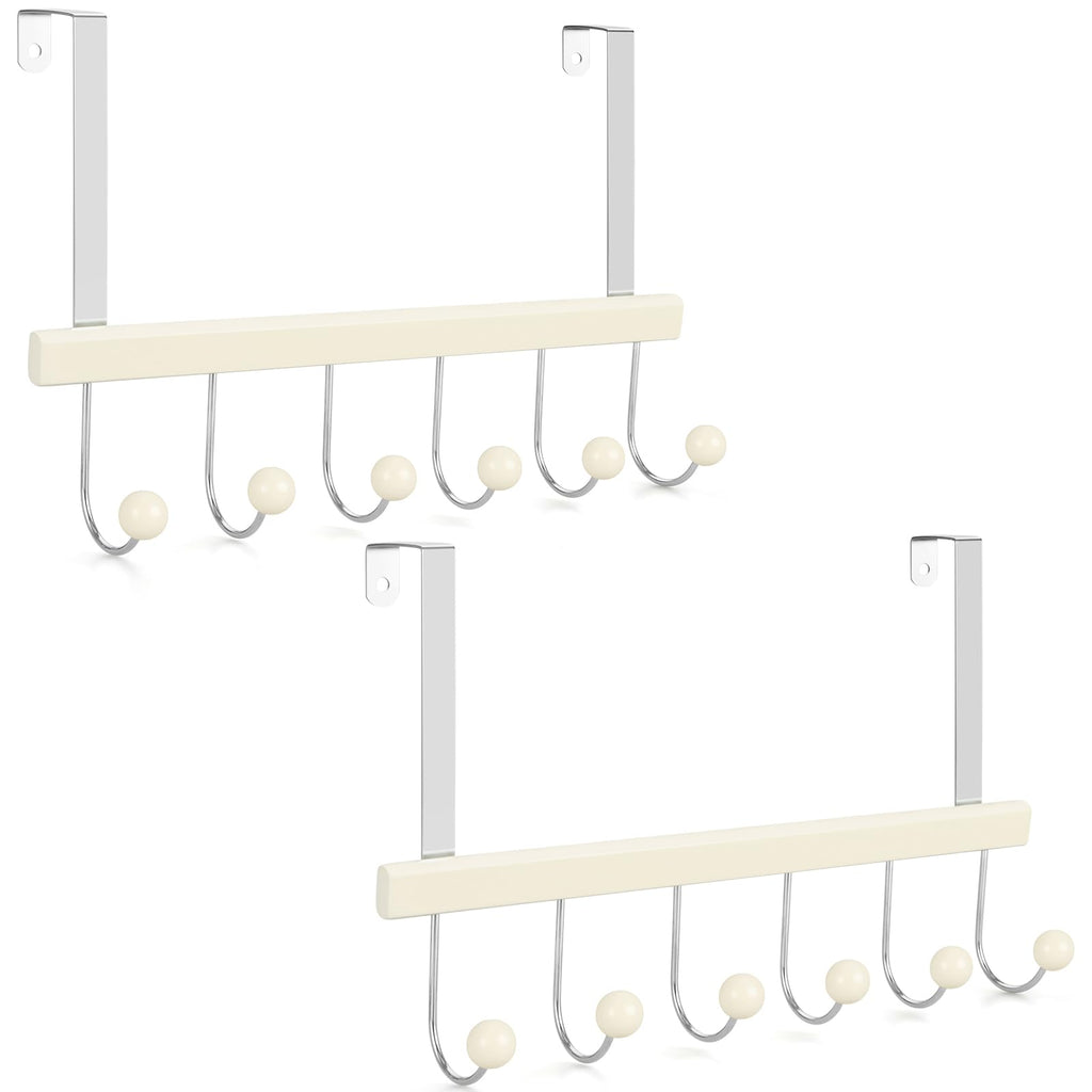 TOPIA HANGER Over The Door Hooks for Hanging, Towel Hooks Towel Racks for Bathroom, Coat Hooks Coat Rack Over The Door Organizer Hanging, Wooden Door Hangers for Coat Towel Hat Purse CT72W - 2 Pack