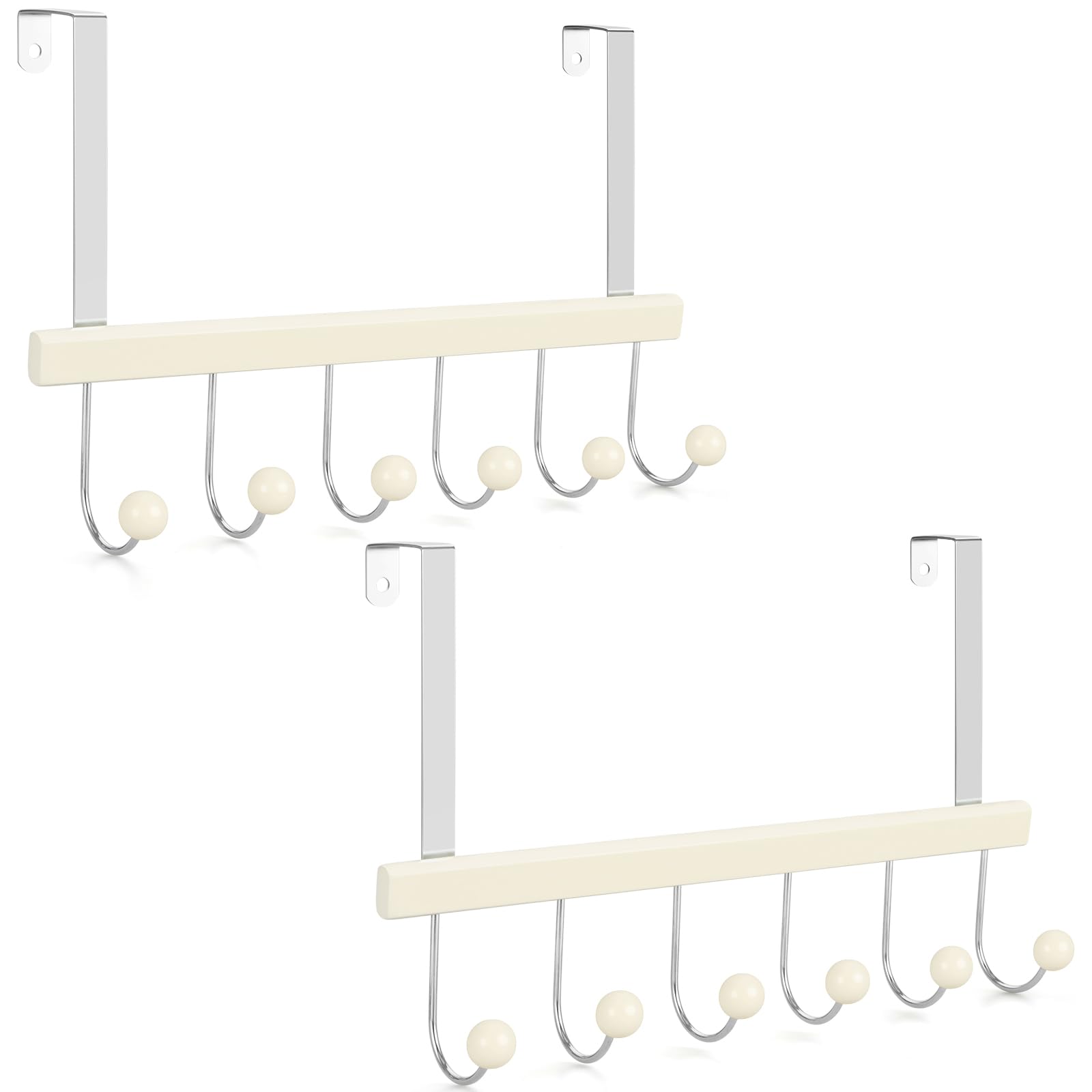 TOPIA HANGER Over The Door Hooks for Hanging, Towel Hooks Towel Racks for Bathroom, Coat Hooks Coat Rack Over The Door Organizer Hanging, Wooden Door Hangers for Coat Towel Hat Purse CT72W - 2 Pack