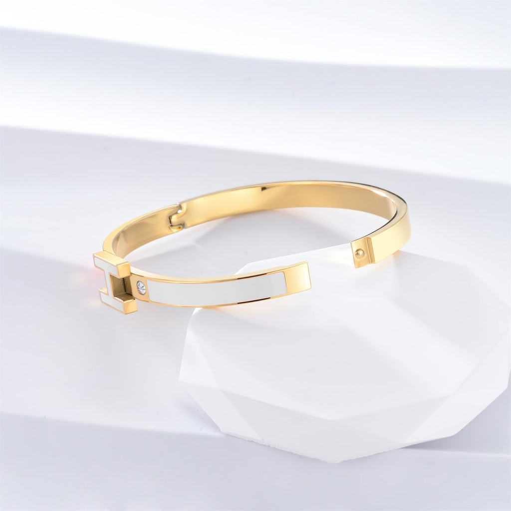 Hothink Gold H Bracelets for Women,Designer Dupes Bracelet,White Bracelet