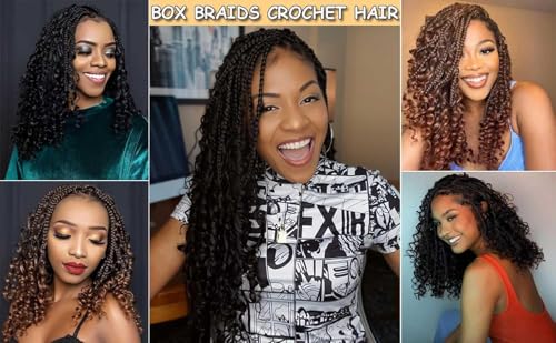 8 Packs Goddess Box Braids Crochet Hair Crochet Box Braids with Curly Ends Boho Bohemian Box Braid Hair (1B/30/27, 12 inch 8 pack)