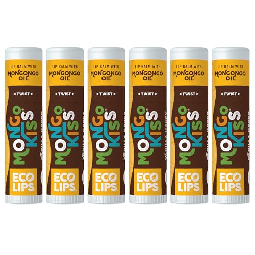 LIP BALM Mongo Kiss 6-Pack (6 tubes) Vanilla Honey by Eco Lips 100% Organic Beeswax & Cocoa Butter Lip Care with Organic Mongongo Oil - Soothe & Moisturize Dry and Cracked Lips - Made in USA