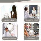 XPXKJ 7 Inch Vintage Heart Mirror - Elegant Desk Makeup Mirror with Double Sided 360 Degree Rotation Vanity Mirror for Coquette Room Decor (Beige 1pcs)