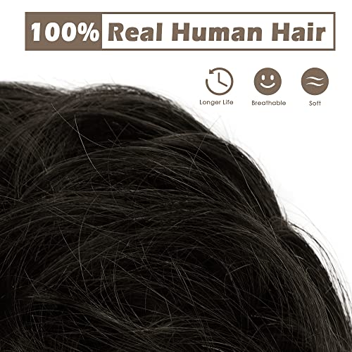 BARSDAR Human Hair Bun Extension - Human Hair Bun Scrunchie for Women Girls - Real Hair Buns Hair Piece Large Black Hair Bun Extensions Updo Chignons Daily - Natural Black