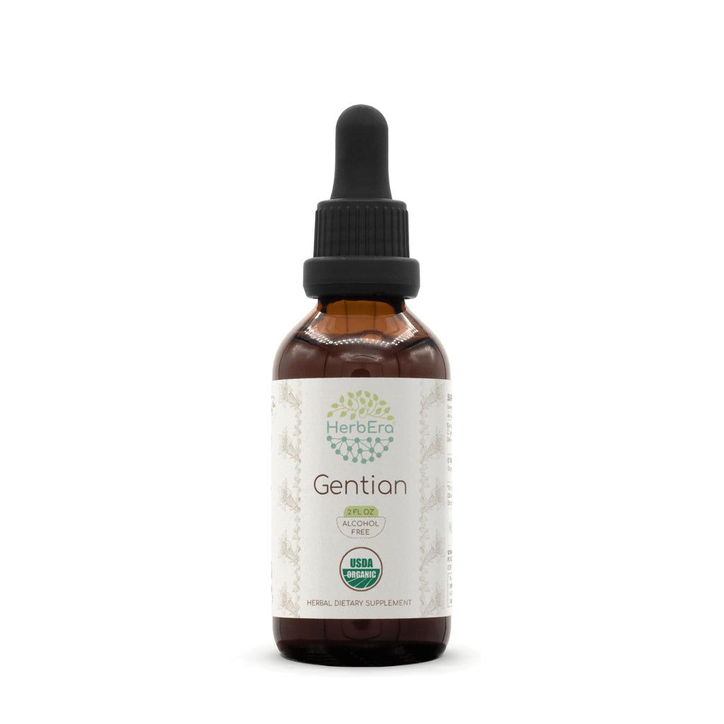 HerbEra Gentian USDA Organic – Alcohol-Free Bitter Drops for Digestive & Liver Support, Gentiana Lutea Dried Root, Appetite Wellness, Vegan, Herbal Supplement (2 fl oz)