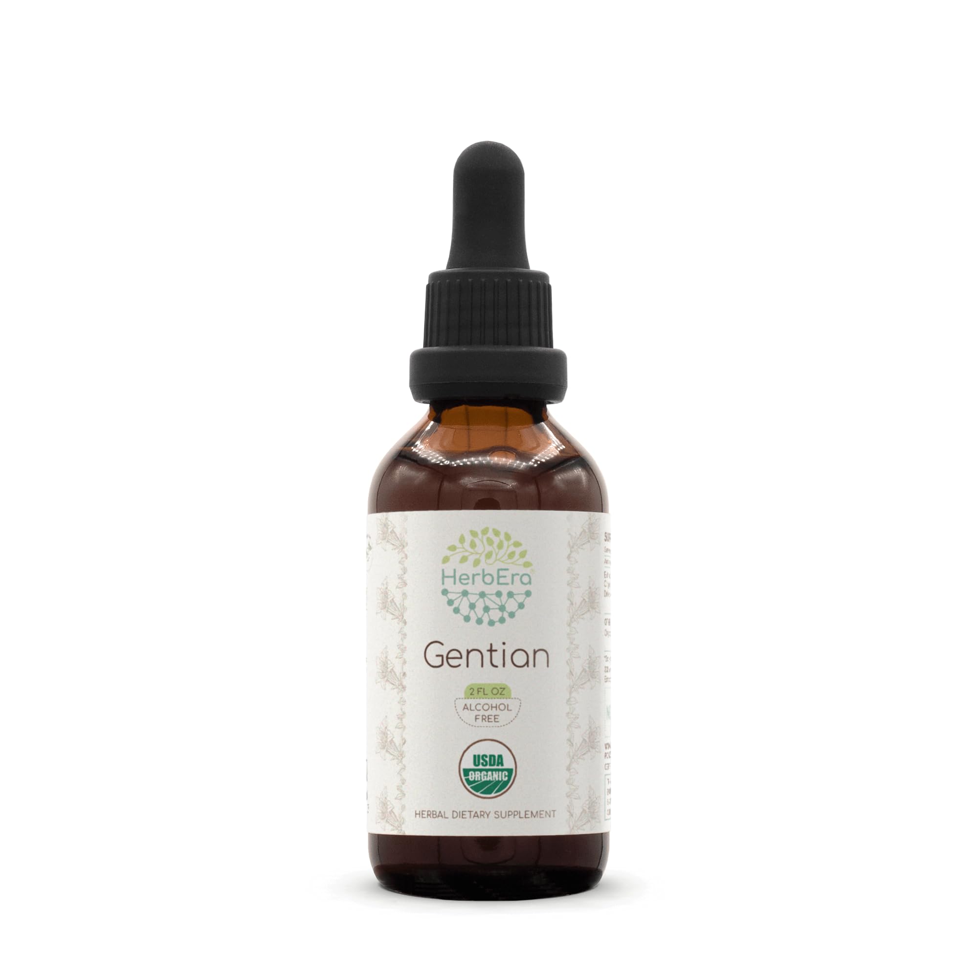 HerbEra Gentian USDA Organic – Alcohol-Free Bitter Drops for Digestive & Liver Support, Gentiana Lutea Dried Root, Appetite Wellness, Vegan, Herbal Supplement (2 fl oz)