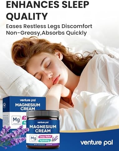 Venture Pal Magnesium Lotion, Topical Magnesium Cream for Sleep, Leg Cramps & Pain, Muscle Relaxation, Calm, Moisturizing Supplement with Coconut Oil, Shea Butter & Hyaluronic Acid, Safe for Kids