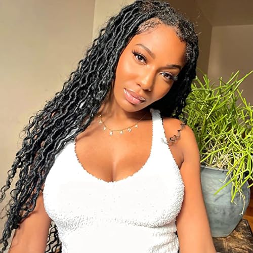 LIYATE 24 Inch Goddess Locs Crochet Hair Boho Faux Locs Crochet Hair for Black Women Soft Locs Crochet Braids With Curly End, 6 Packs 1B