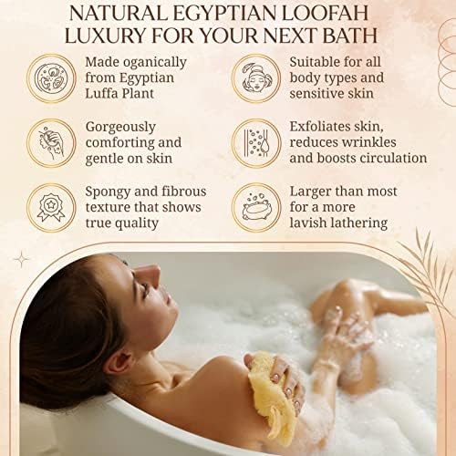 All Natural Loofah Sponge, Pack of 2 Real Egyptian Bath & Shower Exfoliating Loofa Scrubber Sponges for Face, Back & Body, Eco Friendly, No Toxic Chemicals, 6" x 6" by Crafts of Egypt