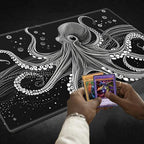 Playmats for Magic: The Gathering MTG Card Game Mat Plus 50 Pcs Card Sleeves, 24 x 14 inch TCG Mat with Stitched Edge for Commander Deck Duskmourn Board Game, Octopuses