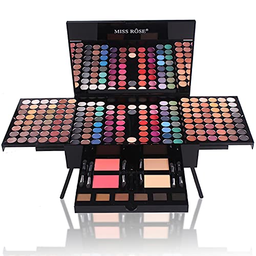 MISS ROSE 190 Colors Cosmetic Make up Piano Box Set,Combination with Eyeshadow /Facial Blusher /Eyebrow Powder /Eyeliner Pencil /Mirror,All-in-1 Makeup Gift Set (Color B)