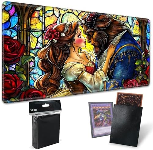 Playmats for Magic: The Gathering MTG Card Game Mat Plus 50 Pcs Card Sleeves, 24 x 14 inch TCG Mat with Stitched Edge for Commander Deck Duskmourn Board Game, Heiress Beast Red Rose