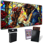 Playmats for Magic: The Gathering MTG Card Game Mat Plus 50 Pcs Card Sleeves, 24 x 14 inch TCG Mat with Stitched Edge for Commander Deck Duskmourn Board Game, Heiress Beast Red Rose