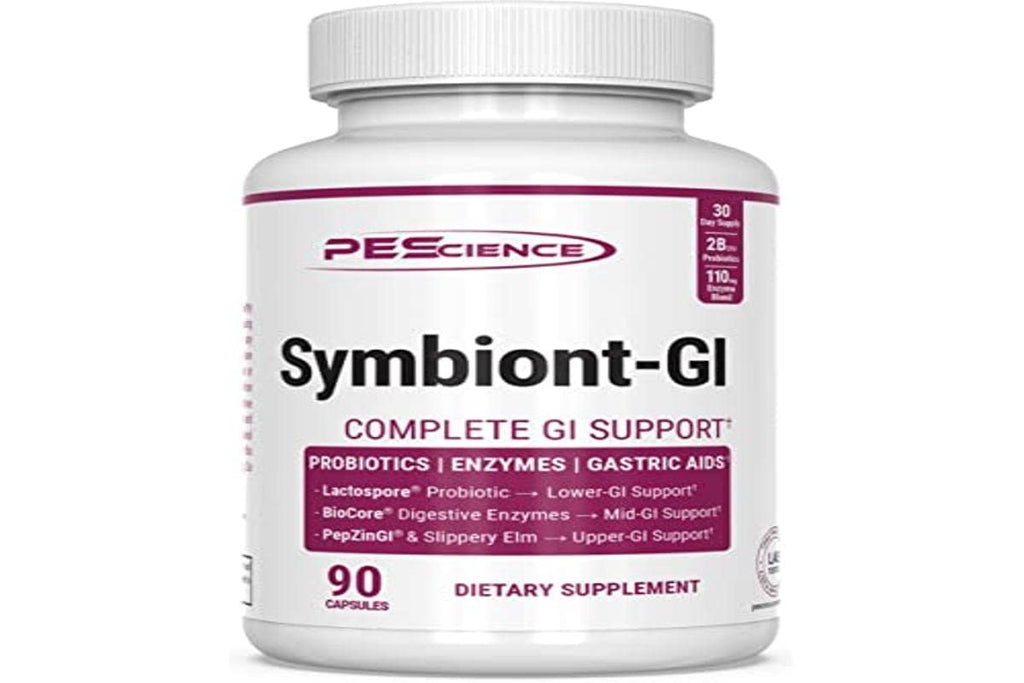 PEScience Symbiont-GI Gut Health Capsules with Zinc Carnosine Pepzin GI, Shelf Stable Probiotic, Digestive Enzymes, Slippery Elm Bark, 30 Day Supply, 90 Capsules